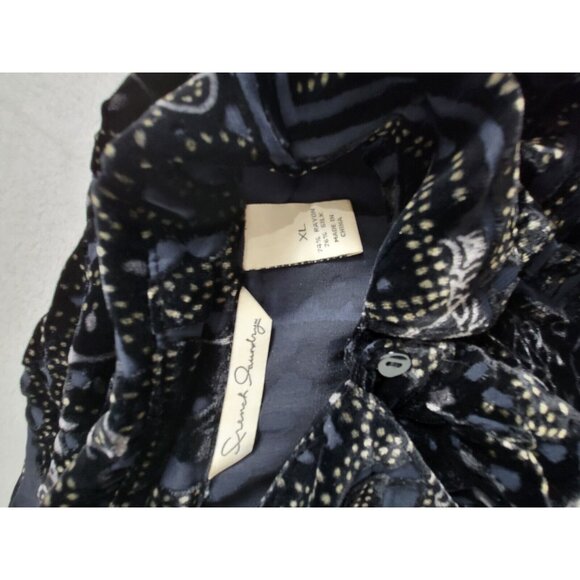 French Laundry Women Whimsigoth Velvet Blouse Top XL Black Long Sleeve Button Up - Picture 3 of 7